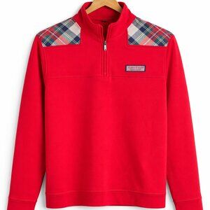 Vineyard Vines Red 1/4 Zip Pullover Plaid Trim Size XS NWT Performance Fleece